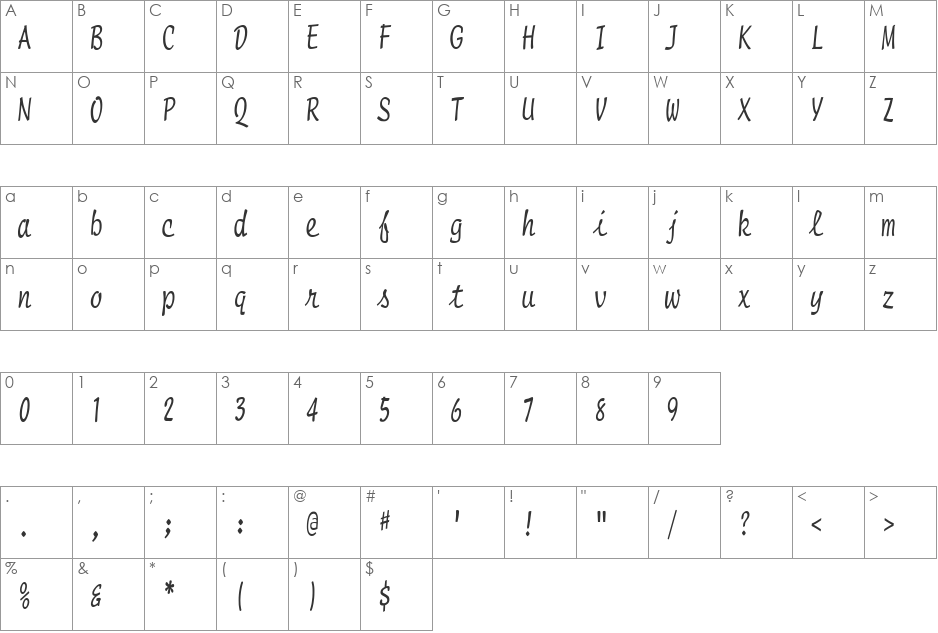 UnPilgia font character map preview