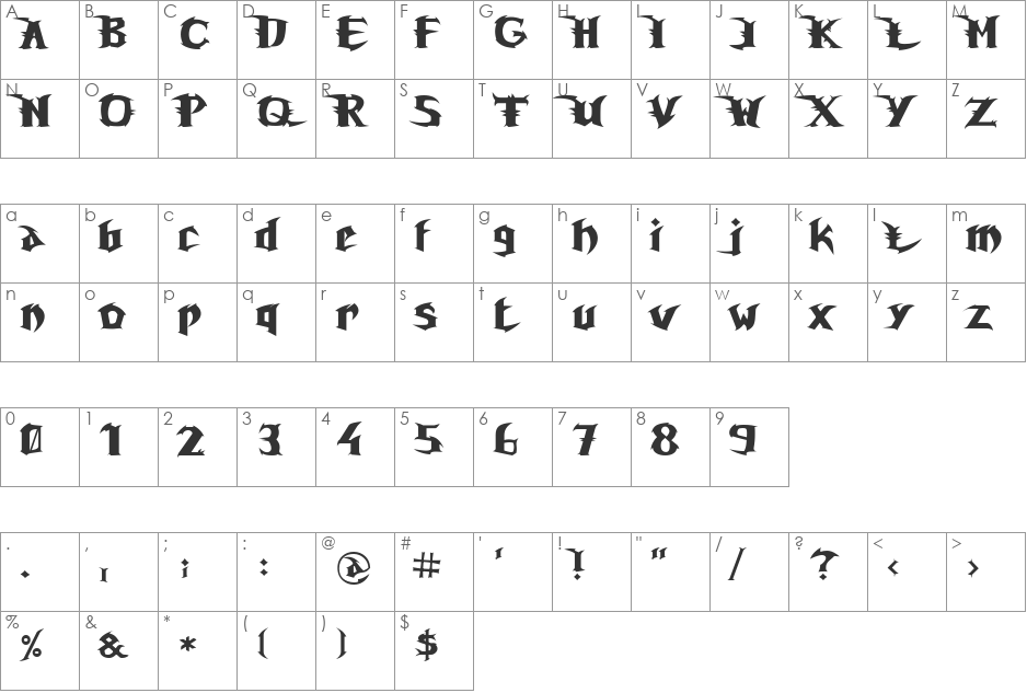 Unreal Tournament font character map preview