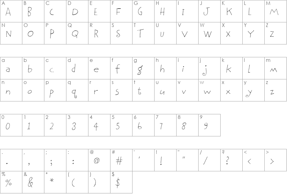 BethsCuteHmk font character map preview
