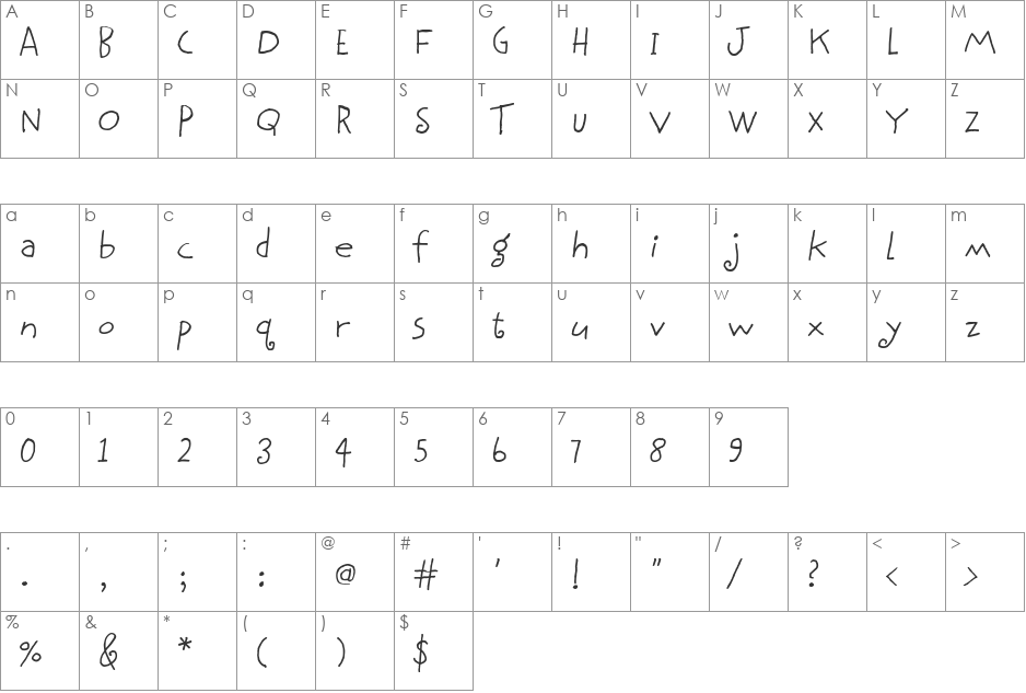 BethsCuteHmkBold font character map preview
