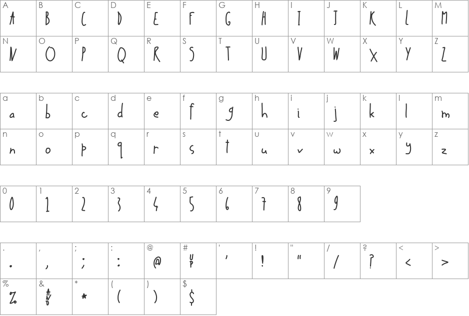Up in _ Air font character map preview