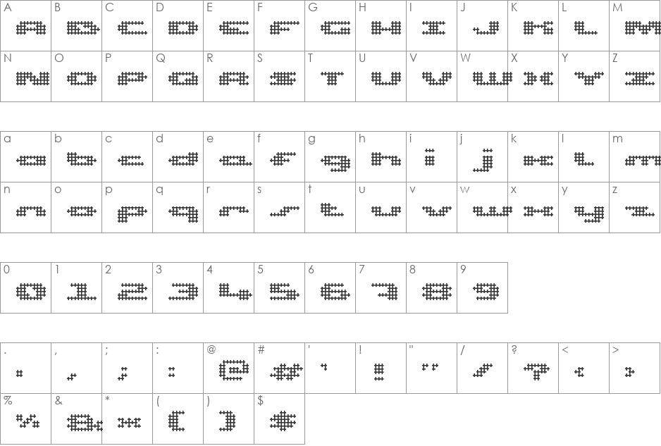 UP Tiny lcd four 8 font character map preview