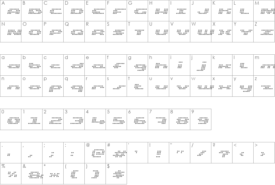 UP Tiny lcd four 8 font character map preview