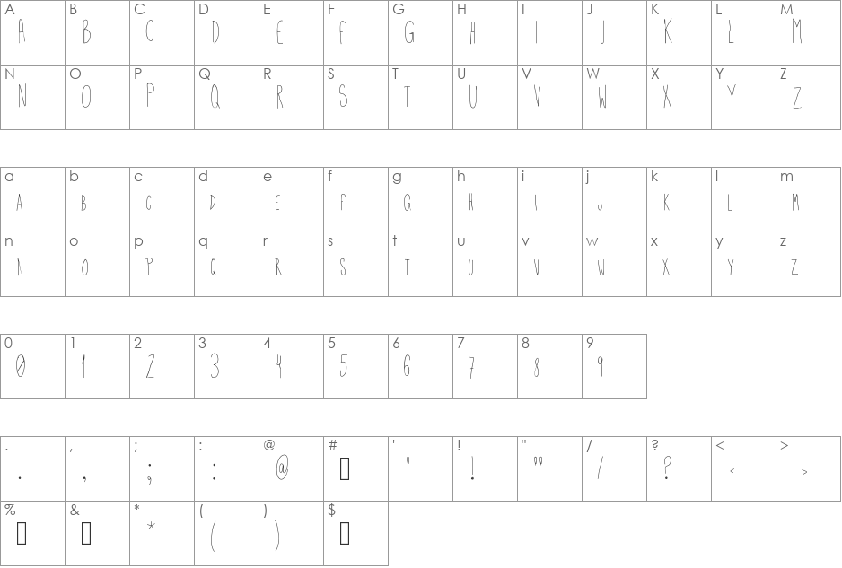 Uper font character map preview