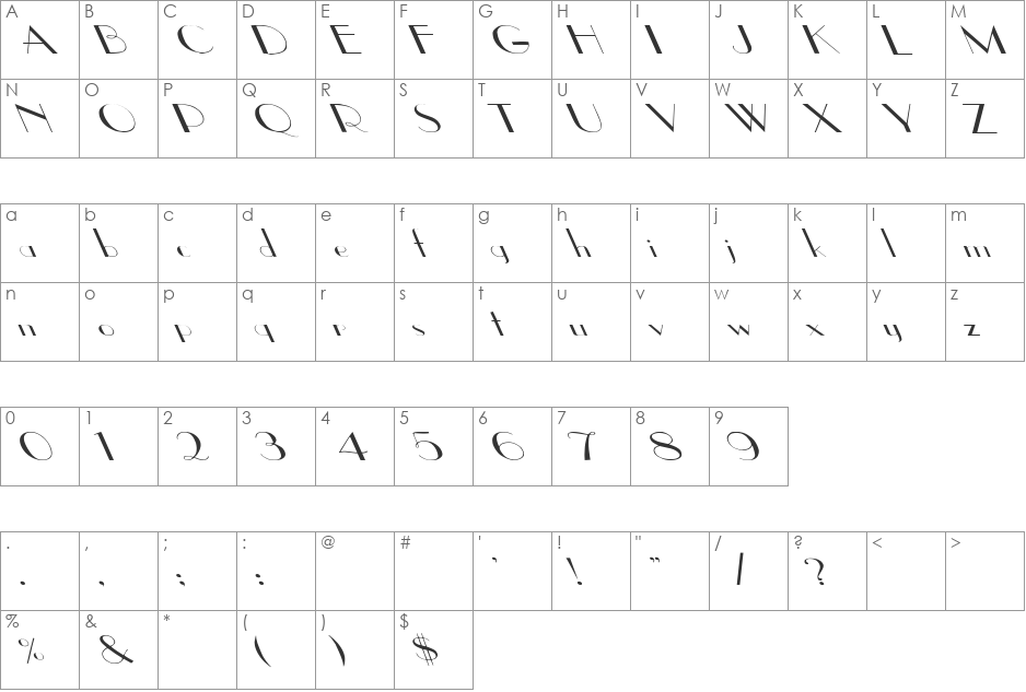 Upp Ea Wd Extreme Lefti font character map preview