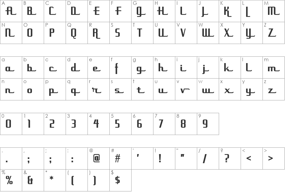 Uppen Arms NF font character map preview