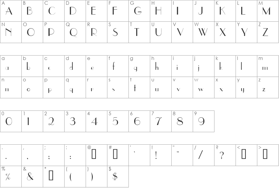 Upper font character map preview