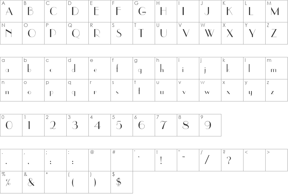 Upper font character map preview