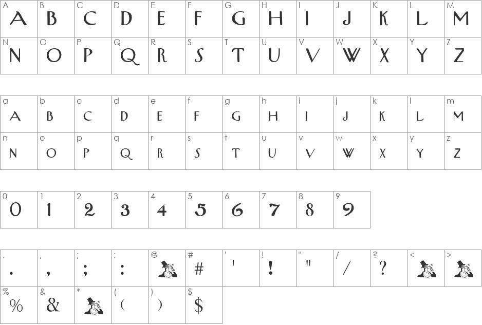 UpperWestSide font character map preview