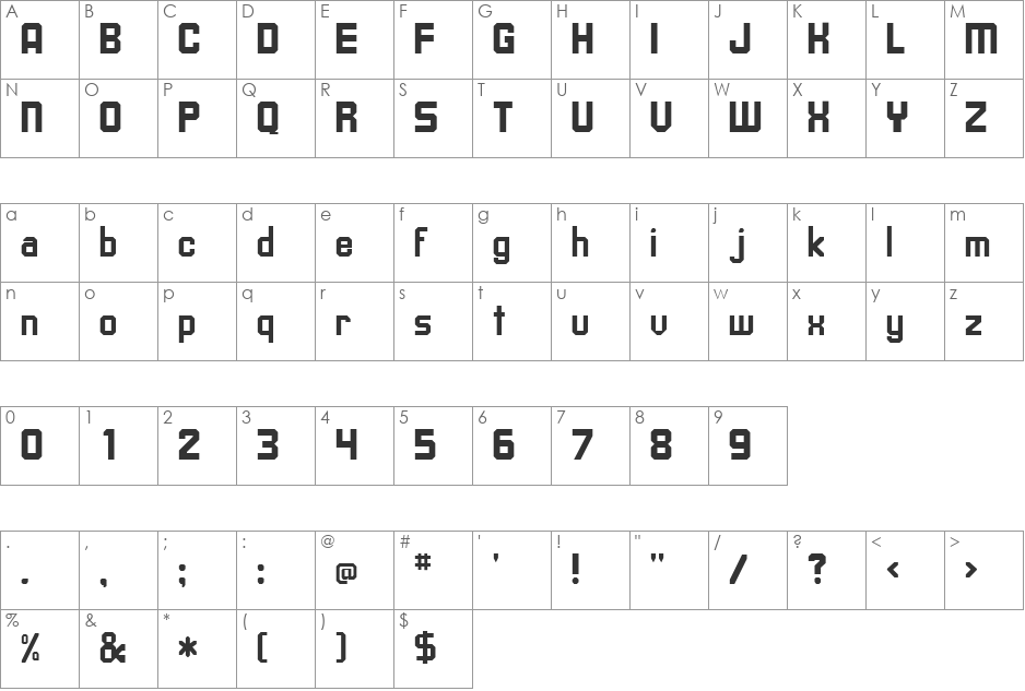Upright font character map preview