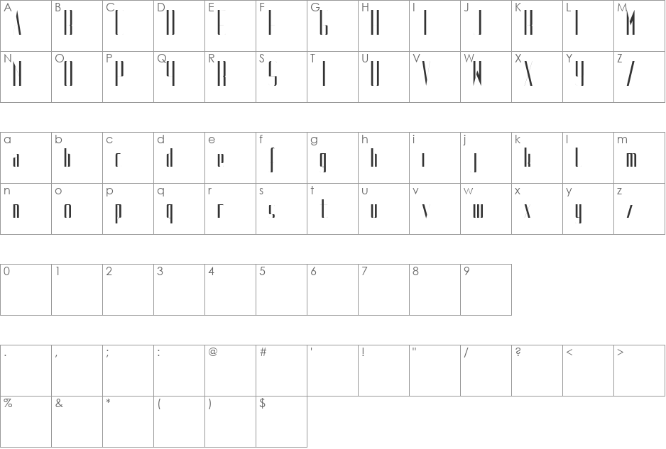 Uptight font character map preview