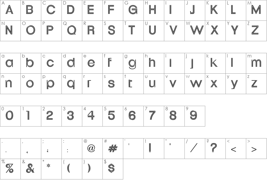 Uptight font character map preview