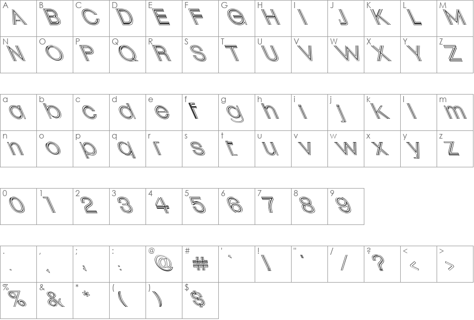 Uptight Hollow Extreme Lefti font character map preview