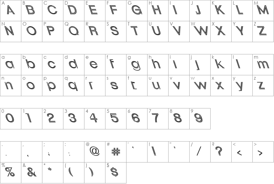 Uptight Lefti font character map preview