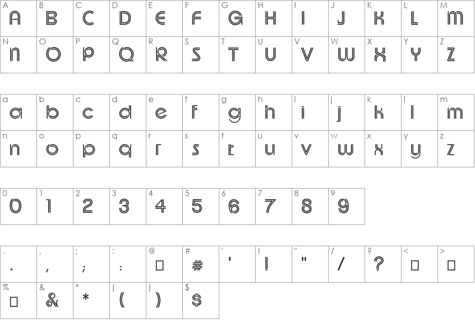 UptightC font character map preview