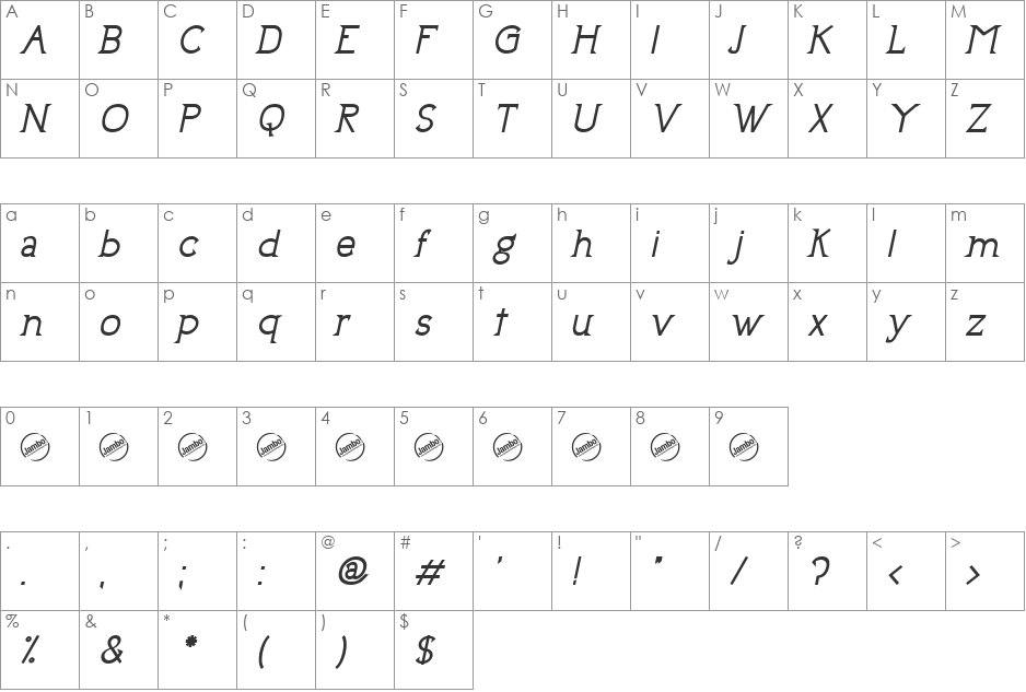 Uptown Elegance font character map preview