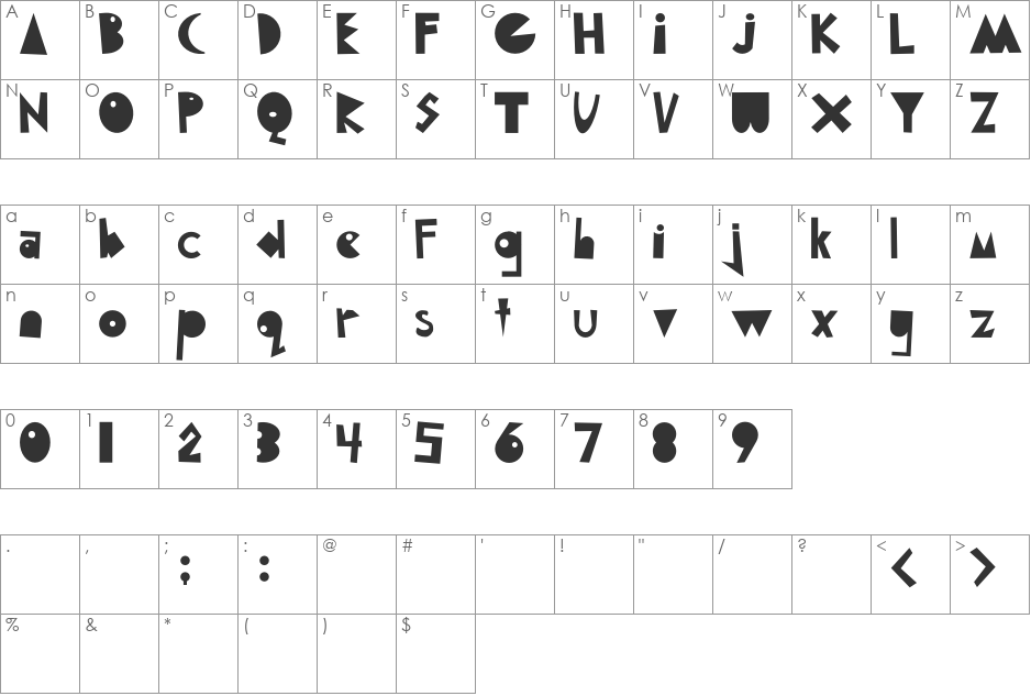 Urban font character map preview