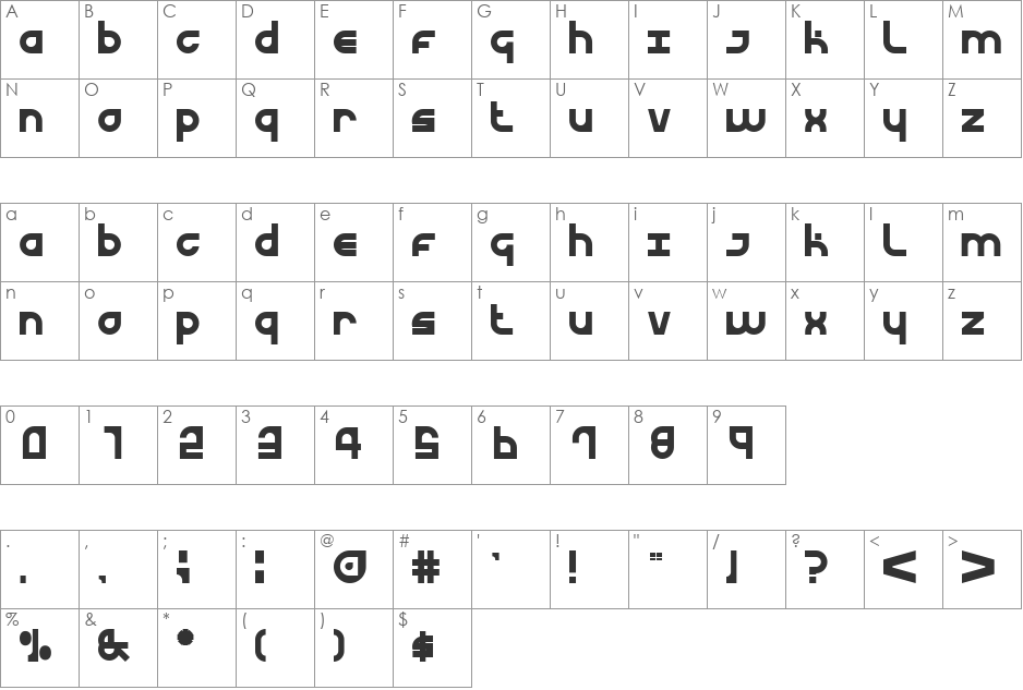Urban Curve font character map preview