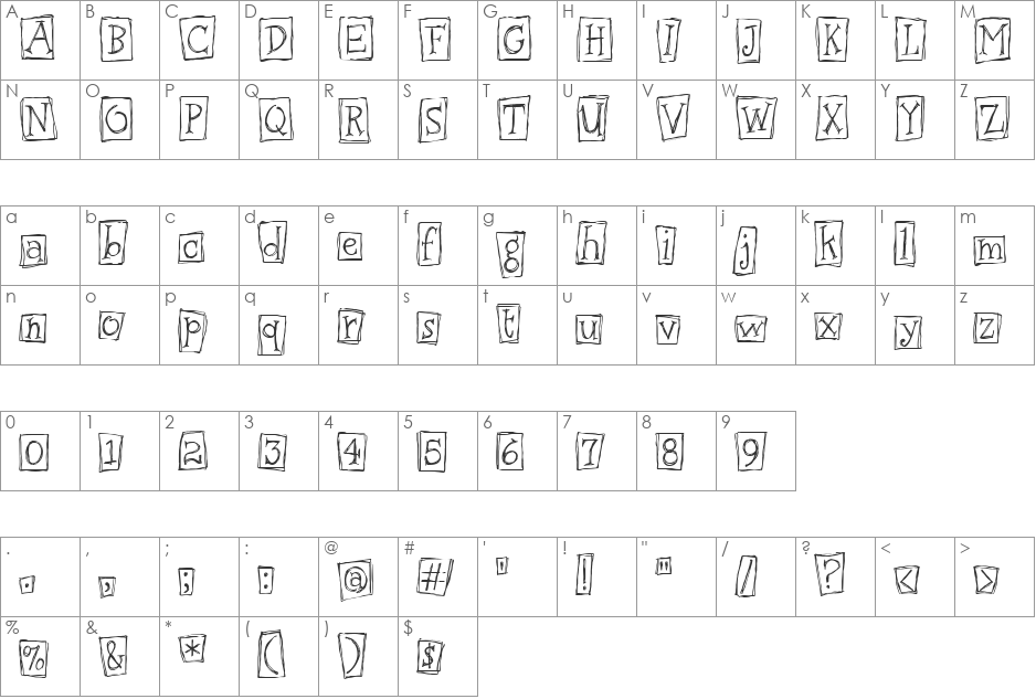 Urban Scrawl Boxed font character map preview