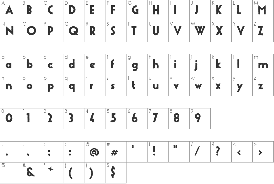 Urban Stone font character map preview