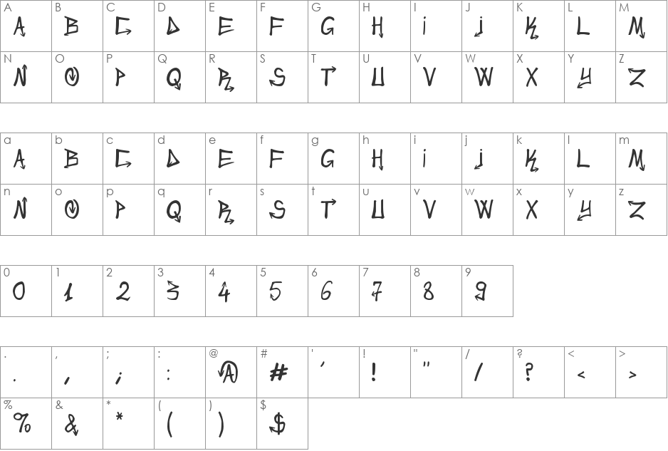 Urban&Slick font character map preview