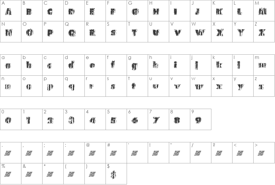 UrbanAnimal font character map preview