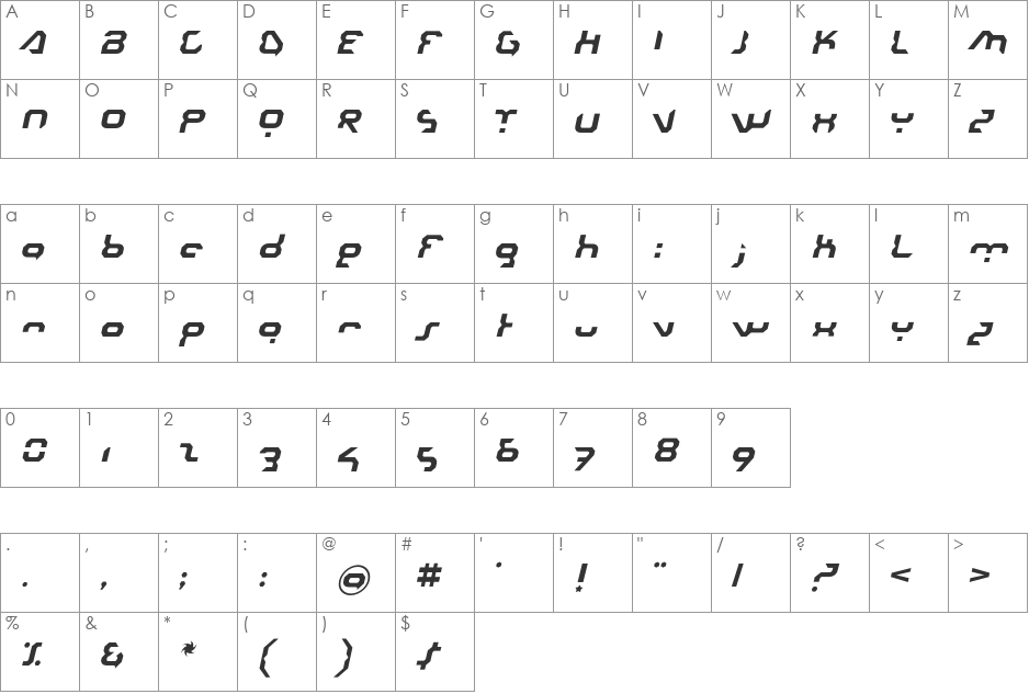 Urbanite font character map preview