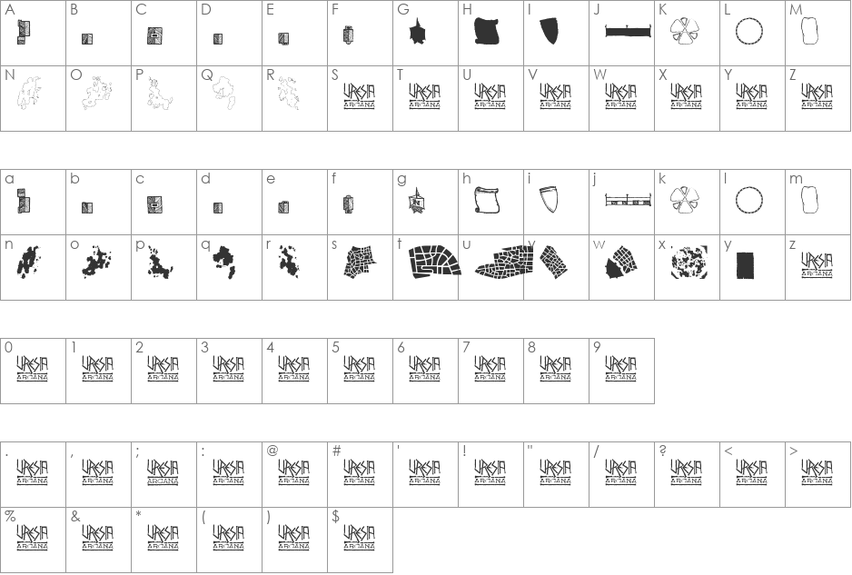 Uresia Arcane Sampler font character map preview