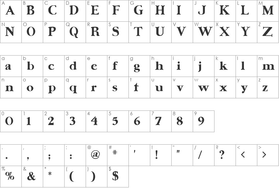 Ursa font character map preview