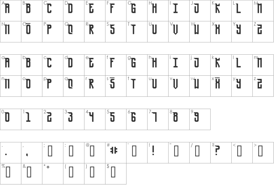 Ursa Minor font character map preview