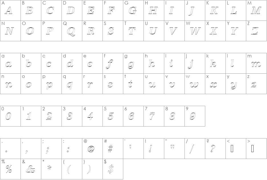 URWAntiquaTMedItaOu1 font character map preview