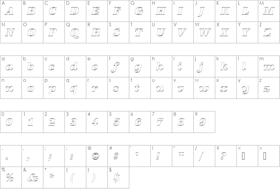 URWAntiquaTUltBolItaOu1 font character map preview