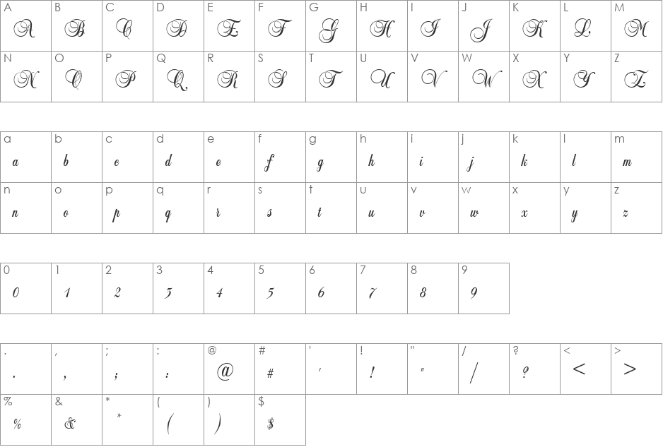 URWBaillyD font character map preview