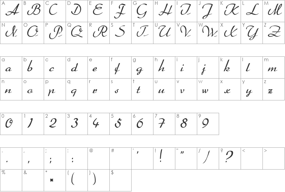 BetterHeather font character map preview