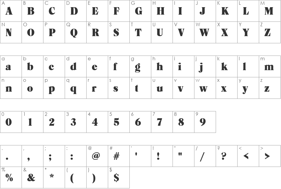 URWCasatusD font character map preview