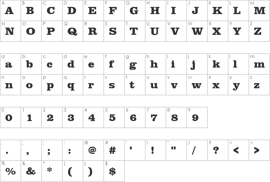 URWClarendonTExtBolWid font character map preview