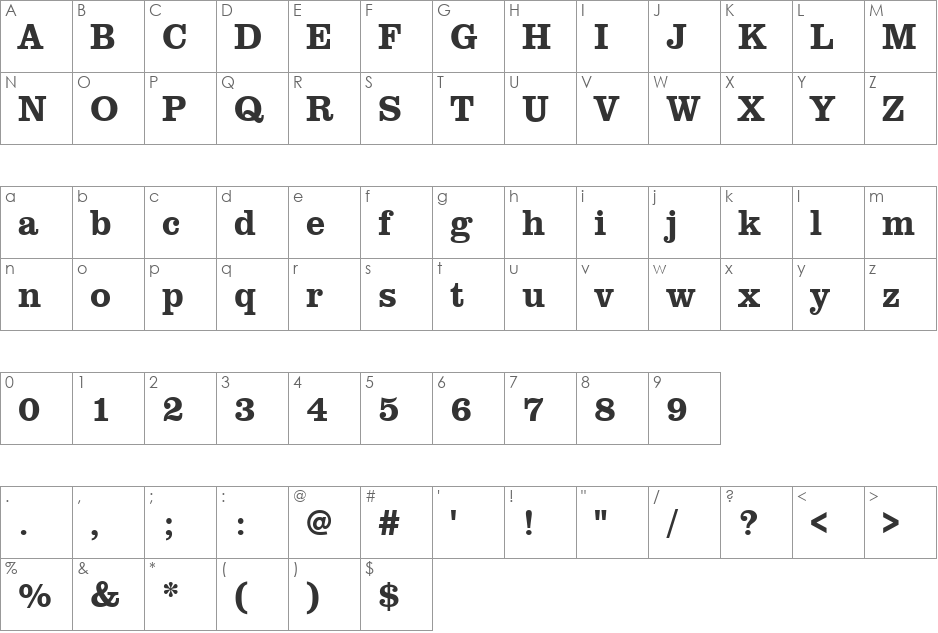 URWClarendonTMedNar font character map preview