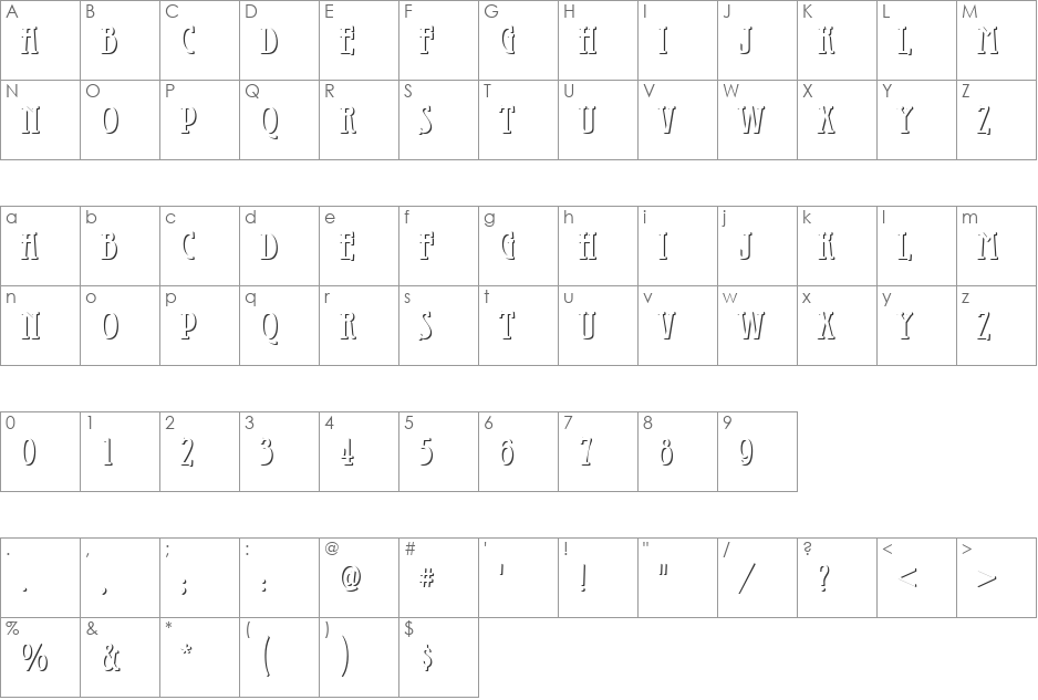 URWGalileiOnlShaD font character map preview