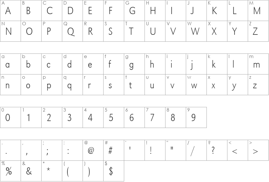 URWGroteskTExtLigExtNar font character map preview