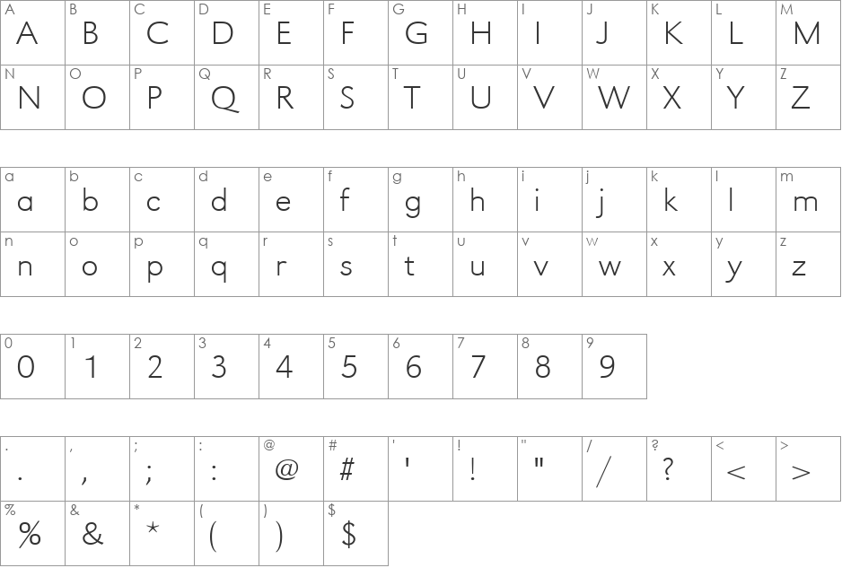 URWGroteskTExtLigExtWid font character map preview