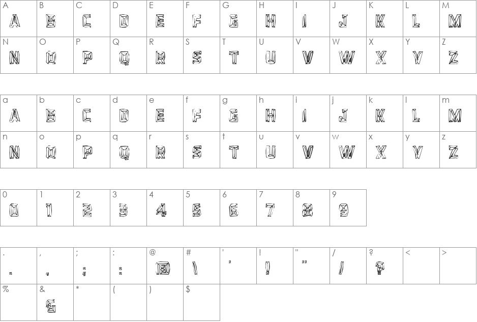 BEVEL HANDS font character map preview