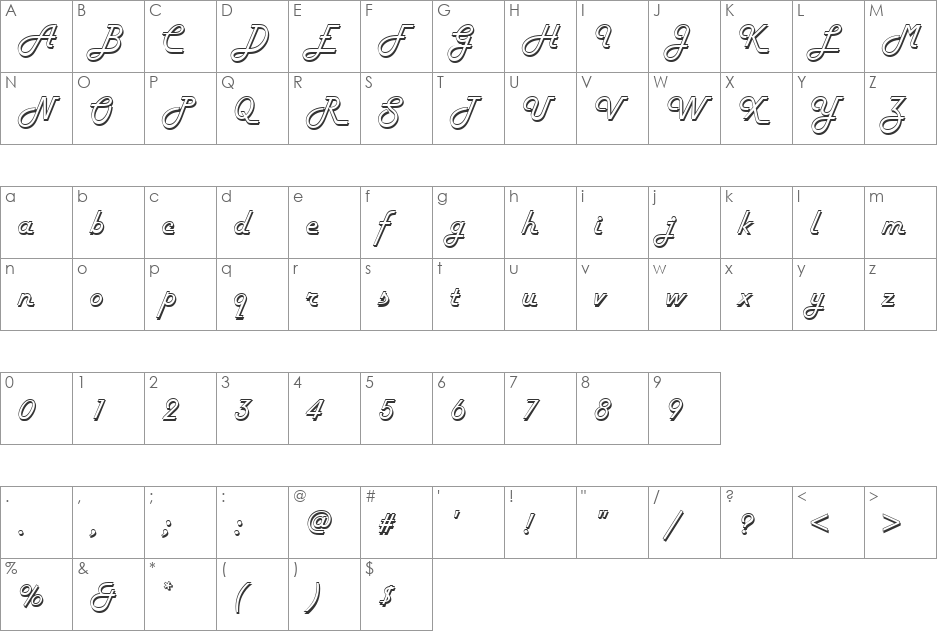 URWHelenD font character map preview