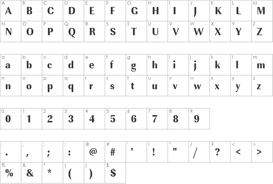 URWImperialTExtBolExtNar font character map preview