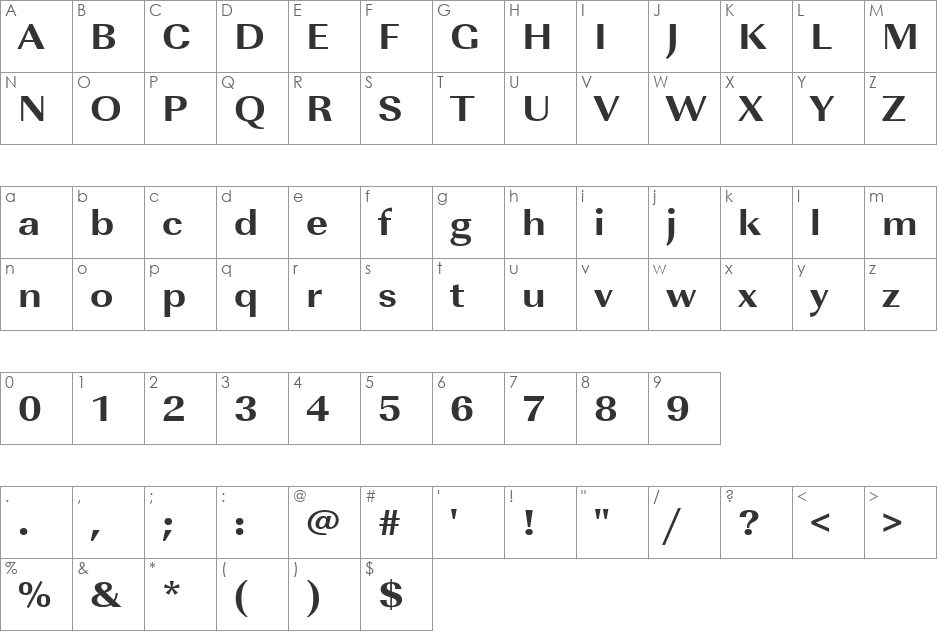 URWImperialTExtBolExtWid font character map preview