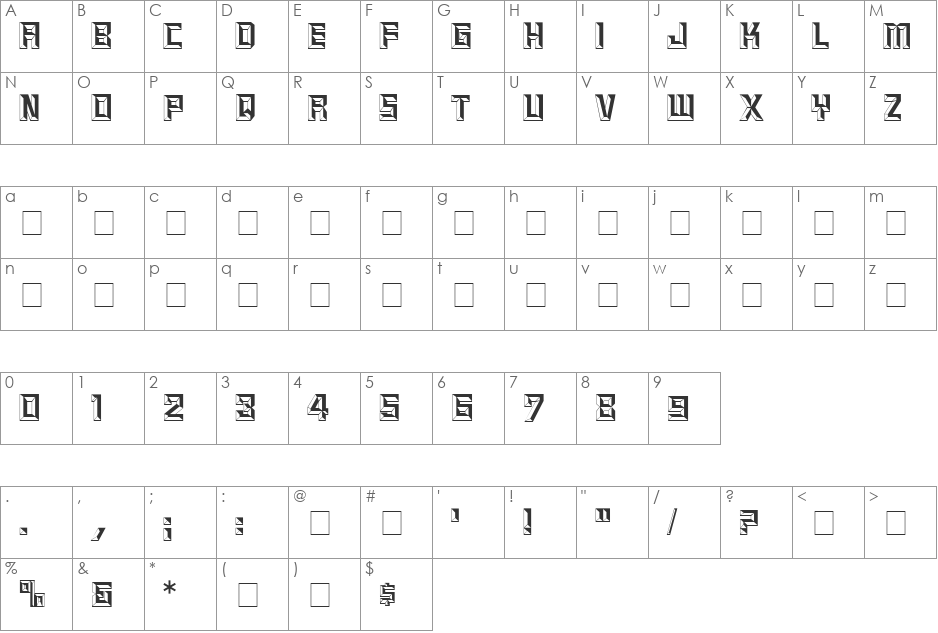 Beveled font character map preview