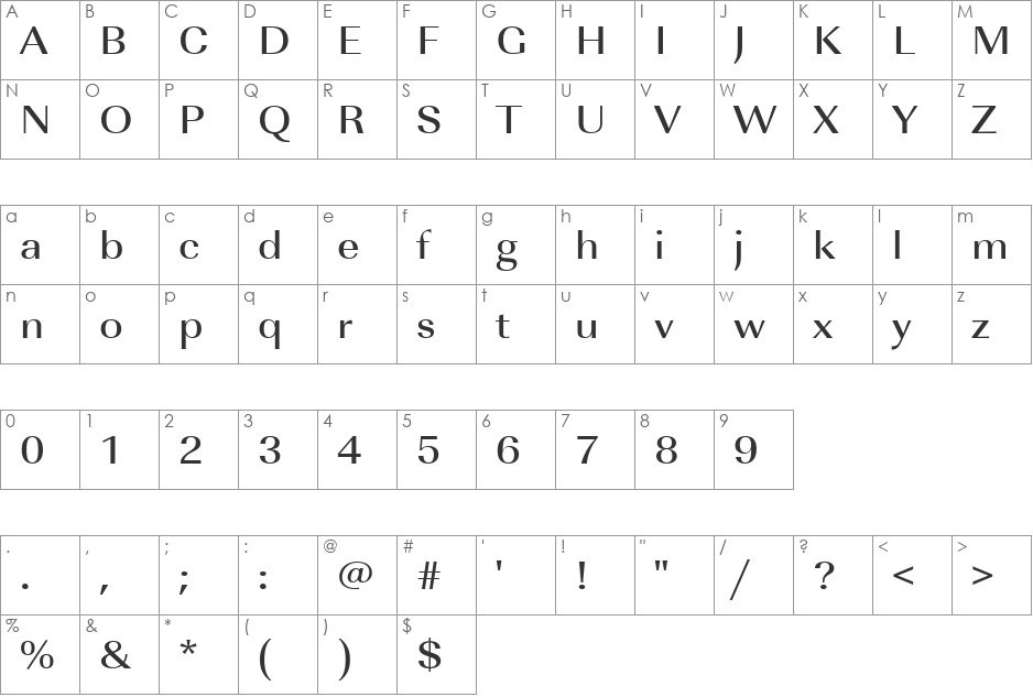 URWImperialTMedExtWid font character map preview