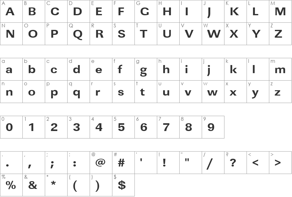 URWLinearTExtBolExtWid font character map preview