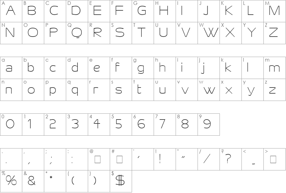 Aero Display SSi font character map preview