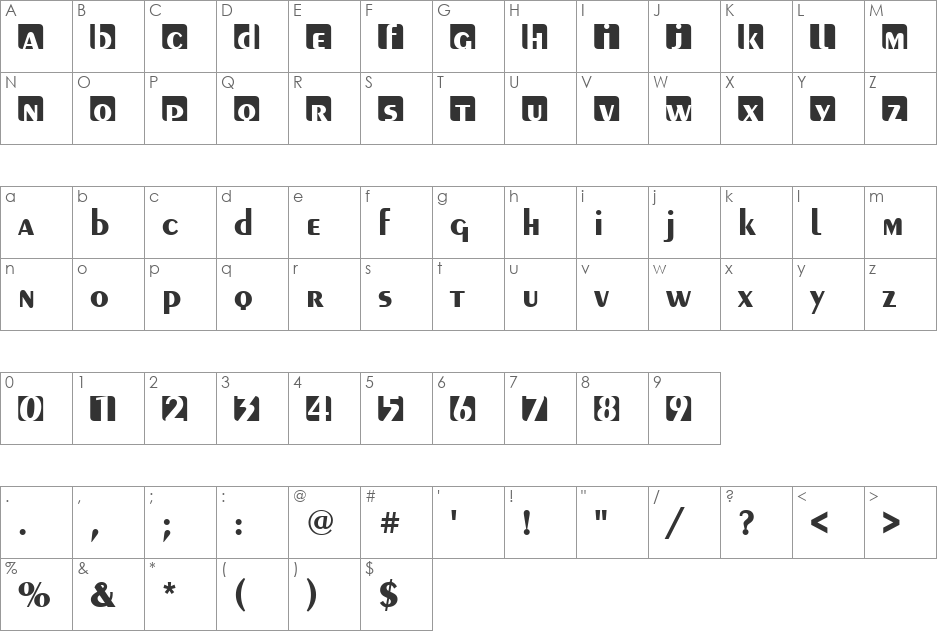 URWPelionIniDBol font character map preview