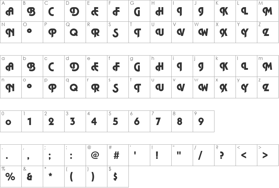 URWPlanaIniDUlt font character map preview